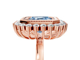 Rose gold Fancy Blue Asscher  Halo Diamond Ring with Milgrain Edge and Round Prong Setting_82