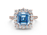 Rose gold Fancy Blue Asscher  Halo Diamond Ring with Pavé Band and Prong Setting_17