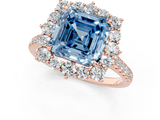 Rose gold Fancy Blue Asscher  Halo Diamond Ring with Pavé Band and Prong Setting_18