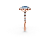 Rose gold Fancy Blue Asscher  Halo Diamond Ring with Pavé Band and Prong Setting_19