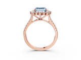Rose gold Fancy Blue Asscher  Halo Diamond Ring with Pavé Band and Prong Setting_20