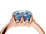 Rose gold Fancy Blue Asscher  Halo Diamond Ring with Round Cluster Setting, Solitaire Band, and Four-Prong Setting_33