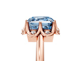 Rose gold Fancy Blue Asscher  Halo Diamond Ring with Round Cluster Setting, Solitaire Band, and Four-Prong Setting_34