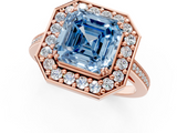 Rose gold Fancy Blue Asscher  Halo Diamond Ring with Split Shank and Four-Prong Setting_1