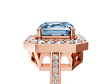 Rose gold Fancy Blue Asscher  Halo Diamond Ring with Split Shank and Four-Prong Setting_5