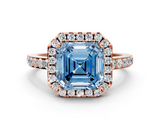 Rose gold Fancy Blue Asscher  Halo Diamond Solitaire with Pavé Band and Four-Prong Setting_17