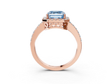 Rose gold Fancy Blue Asscher  Halo Diamond Solitaire with Pavé Band and Four-Prong Setting_20