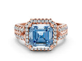 Rose gold Fancy Blue Asscher  Halo Diamond Split Shank Engagement Ring with Prong Setting_75