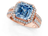 Rose gold Fancy Blue Asscher  Halo Diamond Split Shank Engagement Ring with Prong Setting_76