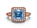Rose gold Fancy Blue Asscher  Halo Diamond Split Shank Ring with Milgrain Detail_29