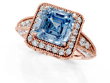 Rose gold Fancy Blue Asscher  Halo Diamond Split Shank Ring with Milgrain Detail_30