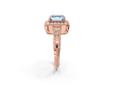 Rose gold Fancy Blue Asscher  Halo Diamond Split Shank Ring with Milgrain Detail_31