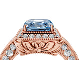 Rose gold Fancy Blue Asscher  Halo Diamond Split Shank Ring with Milgrain Detail_33