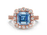 Rose gold Fancy Blue Asscher  Halo Milgrain Pave Diamond Ring with Four-Prong Setting 1