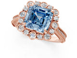 Rose gold Fancy Blue Asscher  Halo Milgrain Pave Diamond Ring with Four-Prong Setting 2