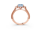 Rose gold Fancy Blue Asscher  Halo Milgrain Pave Diamond Ring with Four-Prong Setting 4