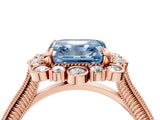 Rose gold Fancy Blue Asscher  Halo Milgrain Pave Diamond Ring with Four-Prong Setting 5