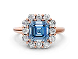 Rose gold Fancy Blue Asscher  Halo Milgrain Solitaire with Bezel Set Side Stones and Pave Band_32