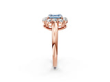 Rose gold Fancy Blue Asscher  Halo Milgrain Solitaire with Bezel Set Side Stones and Pave Band_34