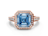 Rose gold Fancy Blue Asscher  Halo Pavé Diamond Engagement Ring with Bezel Setting