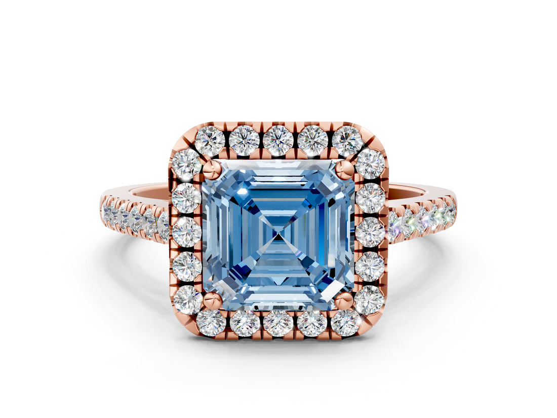Rose gold Fancy Blue Asscher  Halo Pavé Diamond Engagement Ring with Four-Prong Setting_3