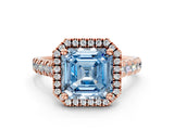 Rose gold Fancy Blue Asscher  Halo Pavé Diamond Engagement Ring with Four-Prong Setting_31