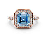 Rose gold Fancy Blue Asscher  Halo Pave Band Solitaire Ring with Prong Setting_46