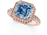 Rose gold Fancy Blue Asscher  Halo Pave Band Solitaire Ring with Prong Setting_47