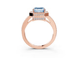 Rose gold Fancy Blue Asscher  Halo Pave Band Solitaire Ring with Prong Setting_49