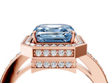 Rose gold Fancy Blue Asscher  Halo Pave Band Solitaire Ring with Prong Setting_50