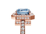 Rose gold Fancy Blue Asscher  Halo Pave Band Solitaire Ring with Prong Setting_51