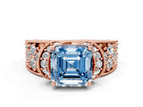 Rose gold Fancy Blue Asscher  Halo Pave Diamond Engagement Ring with Milgrain Detailing_47