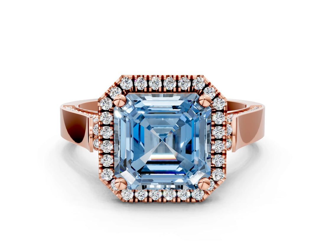 Rose gold Fancy Blue Asscher  Halo Pave Split Shank Prong Setting Ring_75