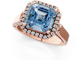 Rose gold Fancy Blue Asscher  Halo Pave Split Shank Prong Setting Ring_76