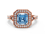 Rose gold Fancy Blue Asscher  Halo Round Diamond Milgrain Pave Engagement Ring_3