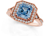 Rose gold Fancy Blue Asscher  Halo Round Diamond Milgrain Pave Engagement Ring_4
