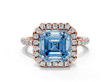 Rose gold Fancy Blue Asscher  Halo Round Diamond Pavé Band Four-Prong Ring_3