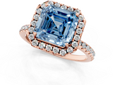 Rose gold Fancy Blue Asscher  Halo Round Diamond Pavé Band Four-Prong Ring_4