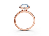 Rose gold Fancy Blue Asscher  Halo Round Diamond Pavé Band Four-Prong Ring_6
