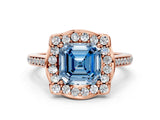 Rose gold Fancy Blue Asscher  Halo Round Diamond Pave Band with Four-Prong Setting_69