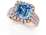 Rose gold Fancy Blue Asscher  Halo Round Diamond Pave Band with Prong Setting 1