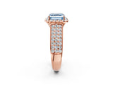 Rose gold Fancy Blue Asscher  Halo Round Diamond Pave Band with Prong Setting 2