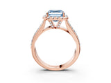 Rose gold Fancy Blue Asscher  Halo Round Diamond Pave Band with Prong Setting 3