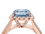 Rose gold Fancy Blue Asscher  Halo Round Diamond Pave Band with Prong Setting 4