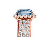 Rose gold Fancy Blue Asscher  Halo Round Diamond Pave Band with Prong Setting 5