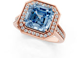 Rose gold Fancy Blue Asscher  Halo Solitaire Diamond Ring with Pave Band and Bezel Setting_47