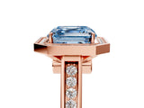 Rose gold Fancy Blue Asscher  Halo Solitaire Diamond Ring with Pave Band and Bezel Setting_51