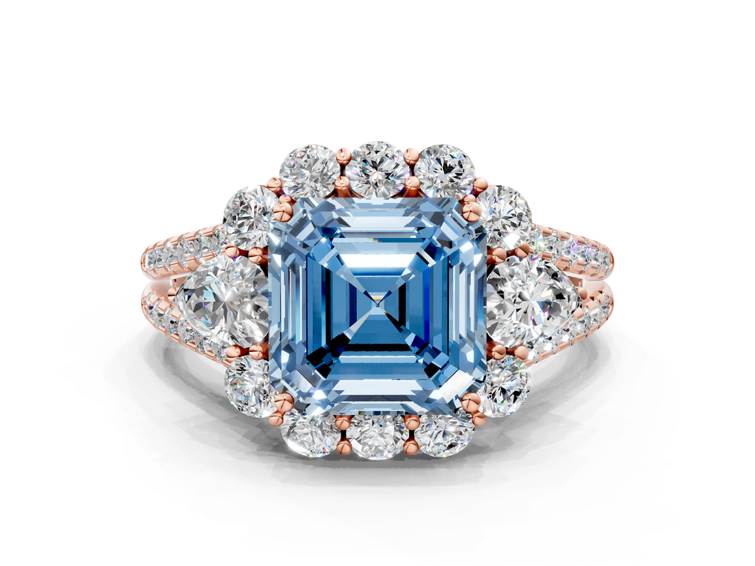 Rose gold Fancy Blue Asscher  Halo Split Shank Diamond Engagement Ring with Prong Setting_17