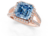 Rose gold Fancy Blue Asscher  Halo Split Shank Diamond Ring with Four-Prong Setting_18