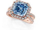 Rose gold Fancy Blue Asscher  Halo Split Shank Diamond Ring with Pavé Setting_106
